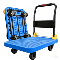 Carretilla de Mano Metálica Plegable de Cuatro Ruedas OEM de 400 kg, Carro de Transporte Industrial con Plataforma Silenciosa