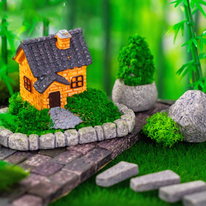 Figurines miniatures en résine de pierre mousseuse, mini-échelle en briques, ornements de maison en herbe pour décorations de paysage, accessoires de bricolage - Product Image 4
