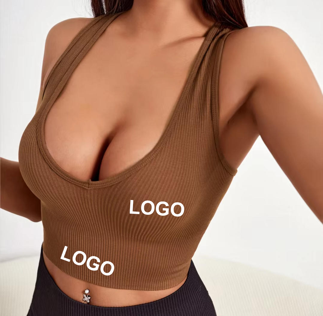 Women's Quick-Drying Breathable Yoga Tank Top Striped Skinny Fit V-neck Front Logo Lightweight Spandex/Nylon 220g Running