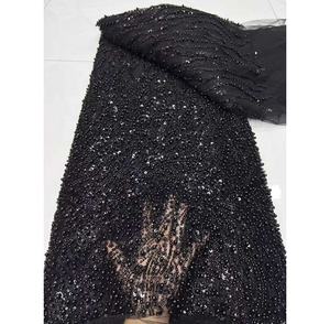 Tissu en <span class=keywords><strong>dentelle</strong></span> perlée de luxe 2025 pour Asoebi, <span class=keywords><strong>dentelle</strong></span> perlée de haute qualité pour femmes, tissu en <span class=keywords><strong>dentelle</strong></span> nigériane pour robe traditionnelle - Product Image 3