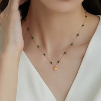 Collier pendentif en acier inoxydable plaqué or 18 carats fait main avec pierres vertes émeraude et petites coquillages, bijoux pour fille en zircon, vente en gros pour l'été