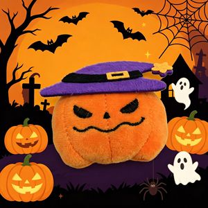 Porte-clés mini citrouille en peluche d'Halloween, pendentif <span class=keywords><strong>Jack</strong></span> O'Lantern en peluche, deux styles : chapeau de sorcière et visage souriant, ornement de sac en peluche douce - Product Image 3