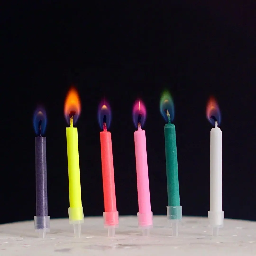 โลโก้ที่กำหนดเองส่งมอบตรงเวลาที่ยอดเยี่ยมหกหลายสีเปลวไฟเทียนปาร์ตี้เทียนวันเกิดเทียน