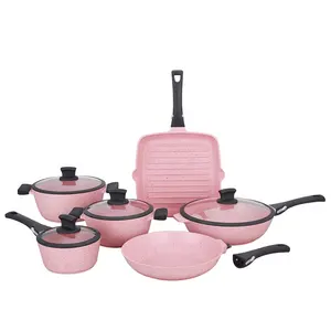 Winlife tùy biến màu hồng Đá Cẩm Thạch không dính Cookware sets cho nhà bếp