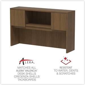 Alera Valencia Series Modern <b>Walnut</b> Hutch with 4 Compartments and Doors 58.88w X 15d X 35.38h Desktop & <b>Drawer</b> Organizer - Product Image 6