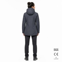 Veste technique en polyester et nylon gris ardoise 300GSM pour femme, multi-poches, coupe-vent, mi-longue, OEM ODM XS-5XL