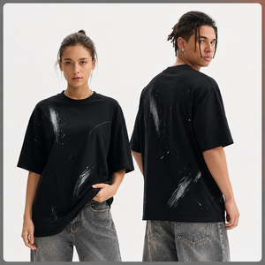 T-shirt ample en coton épais avec motif graphique, délavé à l'acide, style streetwear, logo personnalisé, haute qualité pour homme - Product Image 3