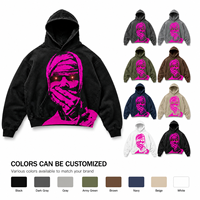 Sweat à capuche personnalisé avec impression graphique de portrait, streetwear pour homme, sweat-shirt noir surdimensionné, impression en relief, sweat à capuche en molleton de coton lourd