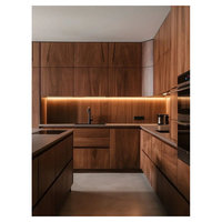 CBMMART Ensemble d'armoires de cuisine de luxe en bois, panneau de porte à cadre, finition grain de bois noyer naturel et chêne blanc