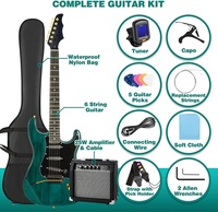 Kit Guitare Électrique Taille Standard Vert Ondulé ST Débutant Intermédiaire avec Amplificateur 25 Watts Populaire 39 Pouces