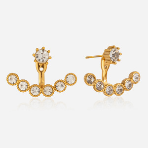 <b>Stud</b> Earrings 18K Gold Plated Rhinestone Claw Setting <b>Titanium</b> Steel Post Everyday Wear Geometric Design - Product Image 1