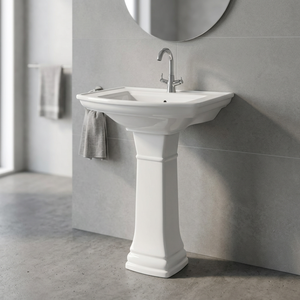 Lavabo sur pied en céramique moderne avec égouttoir, facile à nettoyer, finition brillante pour salle de bain - Product Image 3