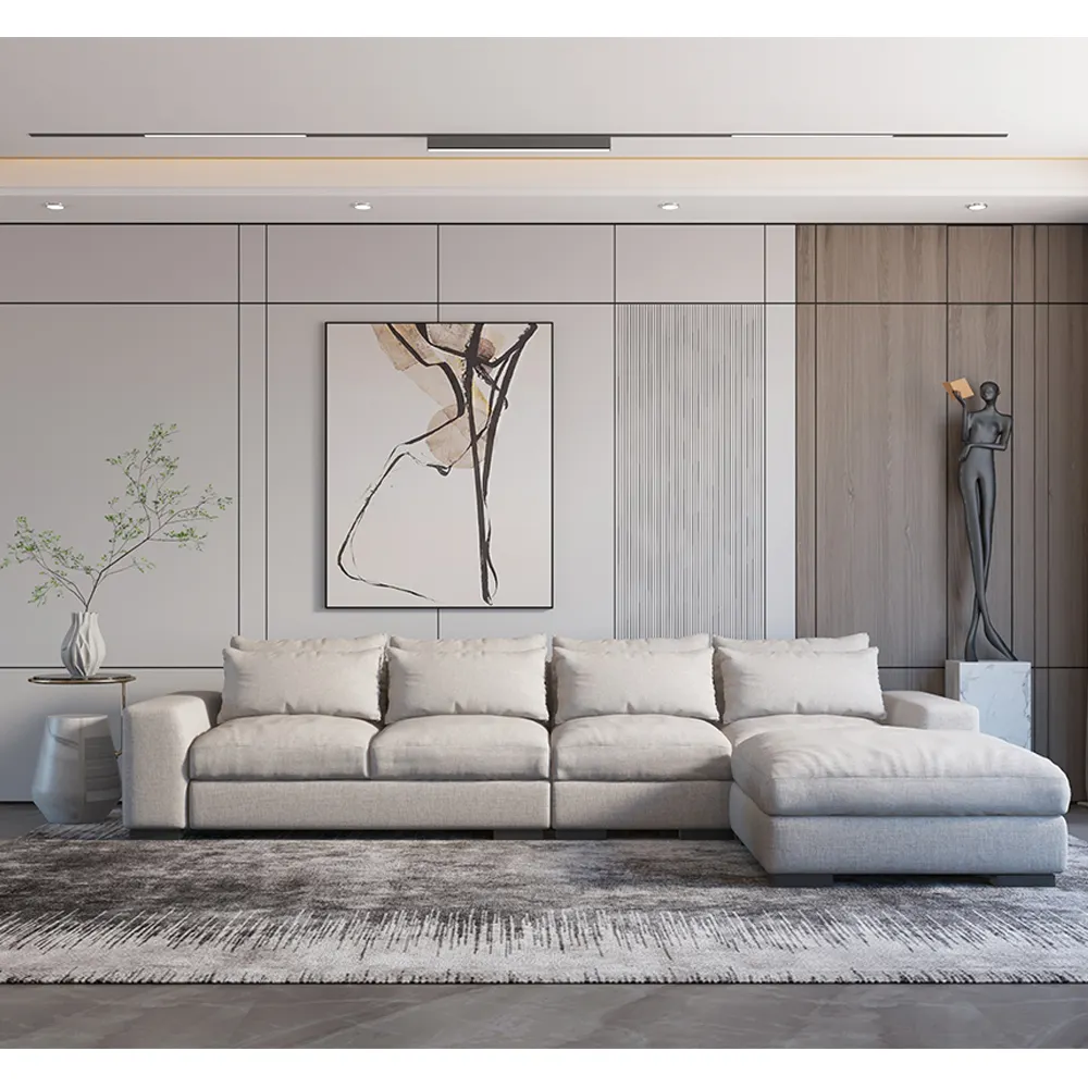 ATUNUS एल आकार कोने मॉड्यूलर अनुभागीय सोफा सेट आधुनिक कोच के साथ सनी कपड़े कमरे में रहने वाले फर्नीचर सोफे