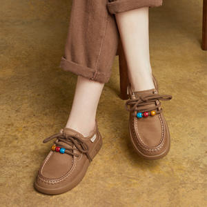 Nouvelles chaussures plates rétro en cuir véritable faites à la main avec lacets et semelle souple pour femme, style plateforme, petites chaussures en cuir - Product Image 2