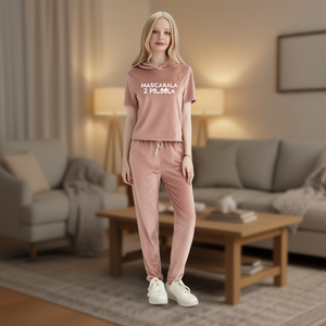 Tc380 Tuta da Donna con Cappuccio, Manica Corta, Lunghezza Intera, Casual, Traspirante, in Poliestere, con Coulisse Frontale e Stampa a Lettere - Product Image 2