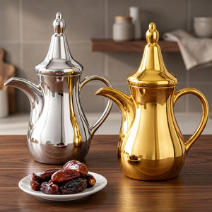Cafetière Dallah Arabe de Luxe Martelée - Laiton/Acier Inoxydable Portable Écologique Compatible Lave-Vaisselle pour Fêtes - Product Image 3