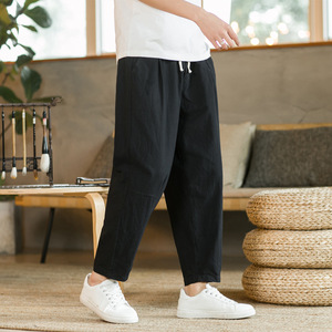 <span class=keywords><strong>Pantaloni</strong></span> con coulisse dritti traspiranti tinta unita <span class=keywords><strong>pantaloni</strong></span> Casual da uomo in cotone <span class=keywords><strong>lino</strong></span> - Product Image 5