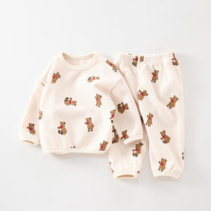 Ensemble de vêtements pour bébés et enfants en coton gaufré personnalisé 2022, mignon, à manches longues, avec étiquette - Product Image 1
