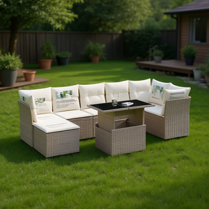 Ensemble de canapés de jardin en rotin beige avec rangement, 6 places, mobilier d'extérieur, design contemporain - Product Image 2