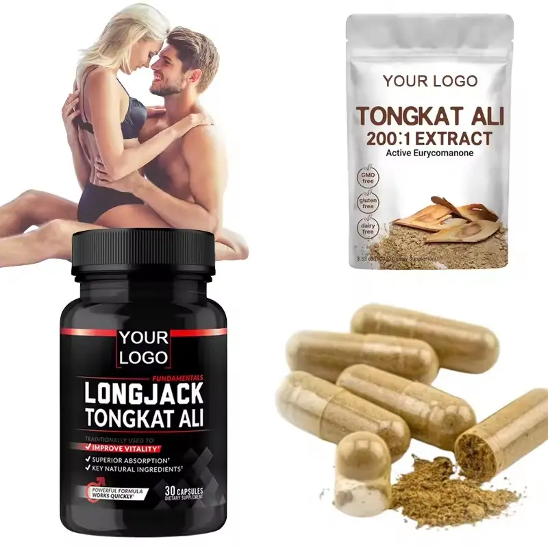 خلاصة Tongkat Ali الطبيعية النقية من المصنع ملصق خاص من شركة التصنيع الأصلية كبسولات Tongkat Ali 500 مللي لزيادة صحة الرجال