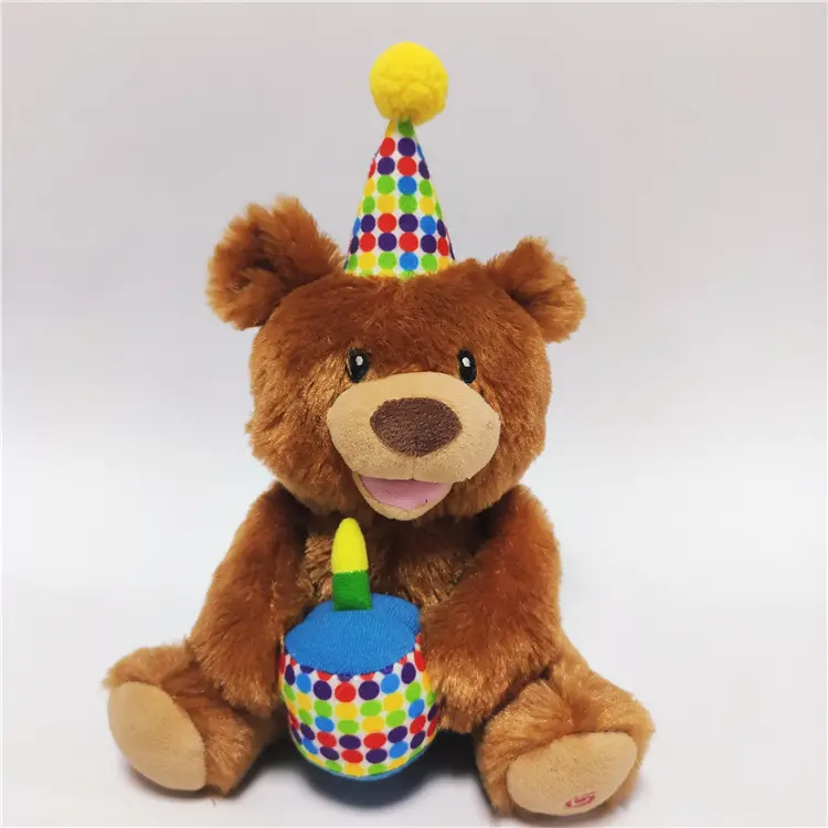 OEM Alles Gute zum Geburtstag Bär singen Bär mit Kuchen Geschenk für Kinder Plüsch Bär Spielzeug Peluche de Oso