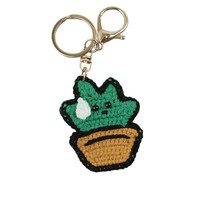 Porte-clés Cactus au Crochet Fait Main, Adorable Plante Succulente Tricotée, Breloque de Sac Plante en Pot Kawaii au Crochet