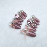 Ongles artificiels faits à la main style arc en forme d'ongle long ovale de haute qualité et réutilisable
