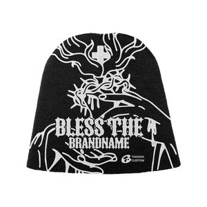 Fabrication sur mesure avec logo imprimé sur toute la surface, bonnet en jacquard unisexe en acrylique de style Y2K, jacquard Mea Culpa - Product Image 4