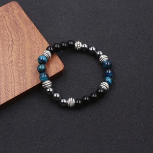 Bracelet extensible 8 mm fait main pour homme, perles œil de tigre et hématite noire, pierre magnétique noire, pour la guérison - Product Image 3