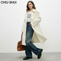 CHIU SHUI Trench-coat croisé pour femme à revers crantés et ceinture, manches longues