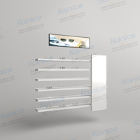 Kainice Présentoir moderne personnalisé à cadres optiques en verre acrylique à LED avec étagère métallique autoportante et miroir Montage facile