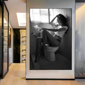 현대 흑백 섹시한 여자 흡연 화장실 캔버스 그림 인쇄 벽 아트 그림 포스터
