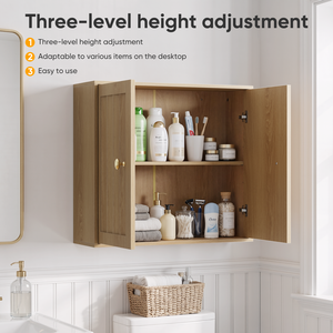 Armoire de salle de bain murale à double porte, design rainuré vertical, armoire de rangement pour médicaments et articles de toilette - Product Image 5
