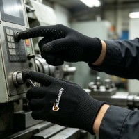 Guantes de Poliéster Negros con Palma Recubierta de PVC Antideslizante para Ensamblaje