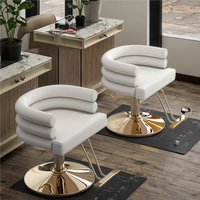 Fauteuil de Barbier Moderne en Cuir Marron avec Base Ronde Dorée, Chaise de Coiffure Pivotante de Luxe pour Femmes