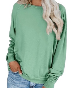 Wholesale Women's Round Neck Loose Shirts French Terry Cotton Blend Pullover Sweatshirt <b>Tops</b> - Product Image 1