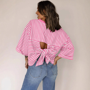 Nouvelle Arrivée 2026 – Haut Tricoté Rayé à Col Rond et Nœud au Dos pour <span class=keywords><strong>Femme</strong></span> - Product Image 2