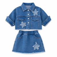 Ensemble deux pièces en jean pour filles MZJ - Veste en jean à manches courtes et jupe pour enfants - Tenue décontractée d'été