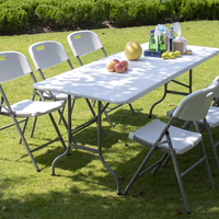 Mobilier d'extérieur Portable 6ft One Pieces Blanc Rectangulaire En Plastique Pliable Banquet Restauration BBQ Camping Pique-Nique Table Pliante
