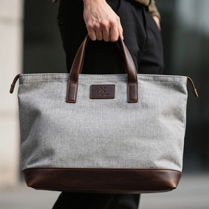 Chất lượng cao nhà sản xuất tùy chỉnh màu xám vải Tote Túi cao cấp chất lượng vải + Túi da chính hãng với biểu tượng tùy chỉnh trên bán - Product Image 2