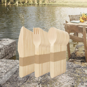 Ensemble de couverts jetables en bois élégants et luxueux pour fête - Couteau, fourchette, cuillère et serviettes biodégradables - Product Image 2