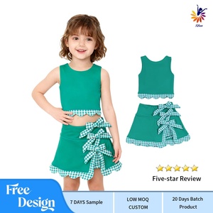 Conjunto de Falda y Camiseta sin Mangas de Yoga para Niñas, Decoración con Lazo, Pantalones Cortos Integrados, Moda Casual, Envío Rápido, Personalizable - Product Image 1
