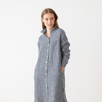 Robe décontractée à carreaux personnalisable pour femmes, en coton et lin, longueur genou, robes à carreaux pour femmes, été printemps