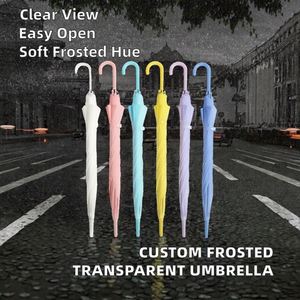 Parapluie publicitaire personnalisé à manche long droit en PVC transparent, semi-automatique, télescopique, couleur givrée, 90 cm ouvert - Product Image 2