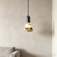 Lustre Niche Luxe Léger en Marbre Translucide pour Chevet, Chambre, Salon, Fond de Pièce, Salle à Manger, Plafond Haut