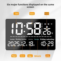 Intelligenter LED-Wecker mit Großem Display, Digitaler GPS-Auto-Zeitsynchronisation, Wandmontierter Ewiger Kalender, Thermometer, WLAN