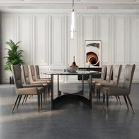 Ensemble de table à manger moderne pour 16 personnes avec plateau en marbre et pieds en acier inoxydable avec carreaux en céramique, durable et écologique