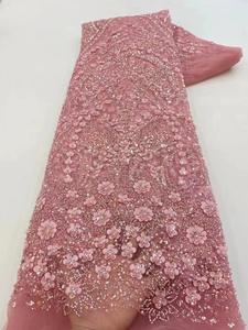 Tela de Encaje con Cuentas de Alta Calidad NI.AI con Lentejuelas, Encaje Bordado Aso Ebi, Tela de Encaje con Cuentas Pesadas para Vestido de Novia - Product Image 3