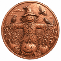 Pièce commémorative ronde en cuivre pur 999 de 1 once, revêtue et peinte, motif Citrouille et Épouvantail, Halloween, produit phare d'usine