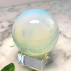 Natural Opal Crystal Sphere <b>Glass</b> Base Healing Gemstone Ball Eco-Friendly Buddhist Theme Easter Home Decor Meditation Spiritual - Product Image 2